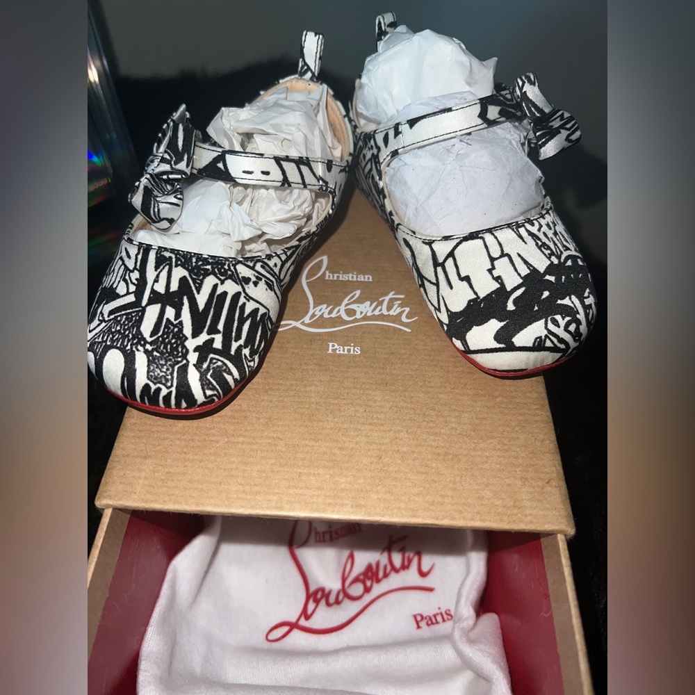 Christian Louboutin baby girl shoes 18 months..Black&White graffiti print